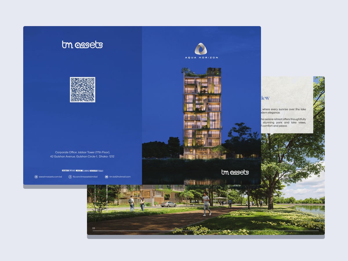 TM Assets Aqua Horizon brochure cover and project overview spread